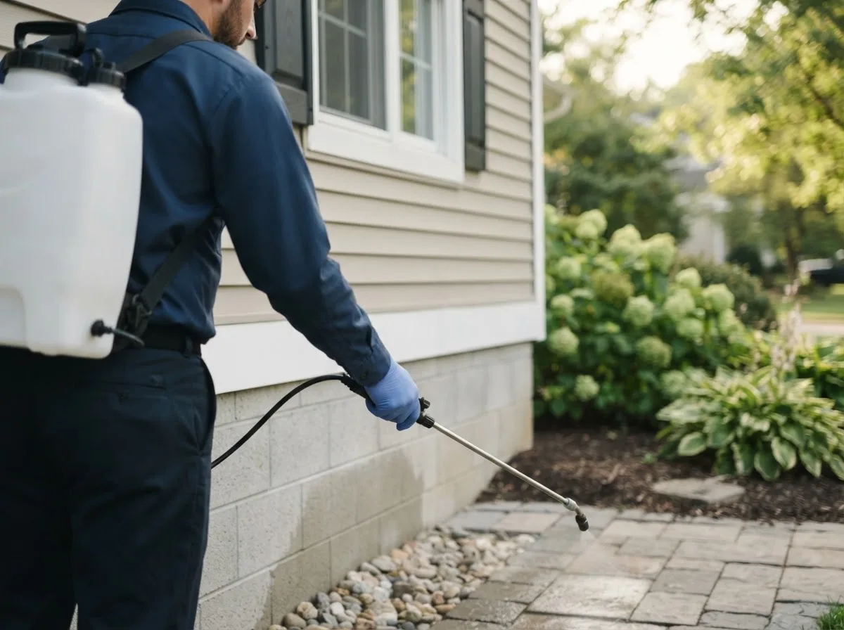 Pest control technician inspecting a home in Roxobel, NC